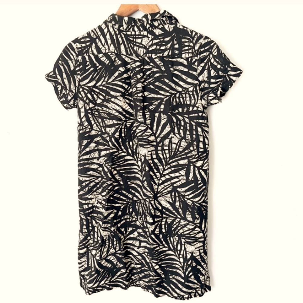 Banana Republic Womens Mini Shirt Dress Linen Blend Tropical Size 2 Black White